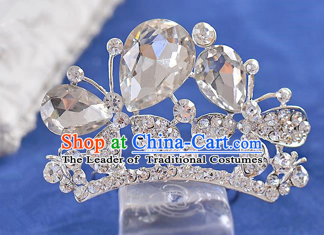 Top Grade Handmade Chinese Classical Hair Accessories Princess Wedding Crystal Butterfly Hair Comb Hair Stick Headband Bride Headwear for Women