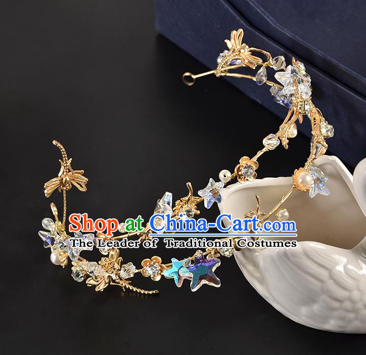 Top Grade Handmade Hair Accessories Baroque Style Wedding Crystal Star Dragonfly Royal Crown, Bride Princess Hair Kether Jewellery Imperial Crown for Women