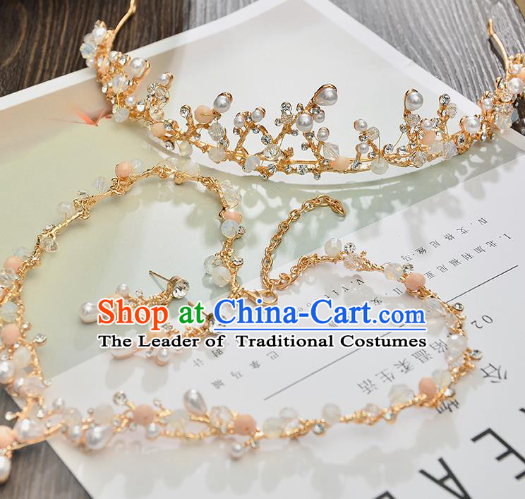 Top Grade Handmade Chinese Classical Jewelry Accessories Princess Wedding Pearls Royal Crown Earrings and Necklace Bride Eardrop for Women