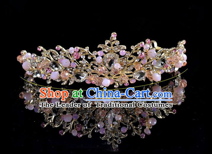 Top Grade Handmade Hair Accessories Baroque Style Palace Princess Wedding Pink Opal Vintage Royal Crown, Bride Hair Kether Jewellery Imperial Crown for Women