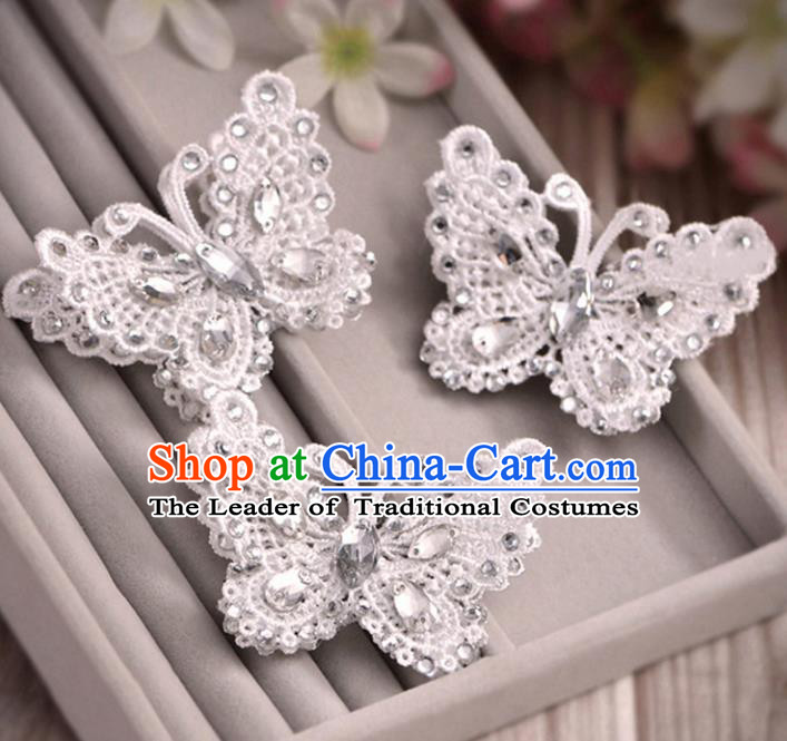 Top Grade Handmade Chinese Classical Hair Accessories Princess Wedding Lace Butterfly Hair Claw Hair Stick Bride Headwear for Women