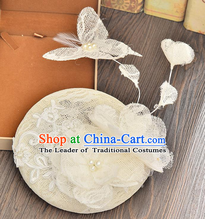 Top Grade Handmade Chinese Classical Hair Accessories Princess Wedding Lace Butterfly Flower Hat Top Hat Bride Headwear for Women