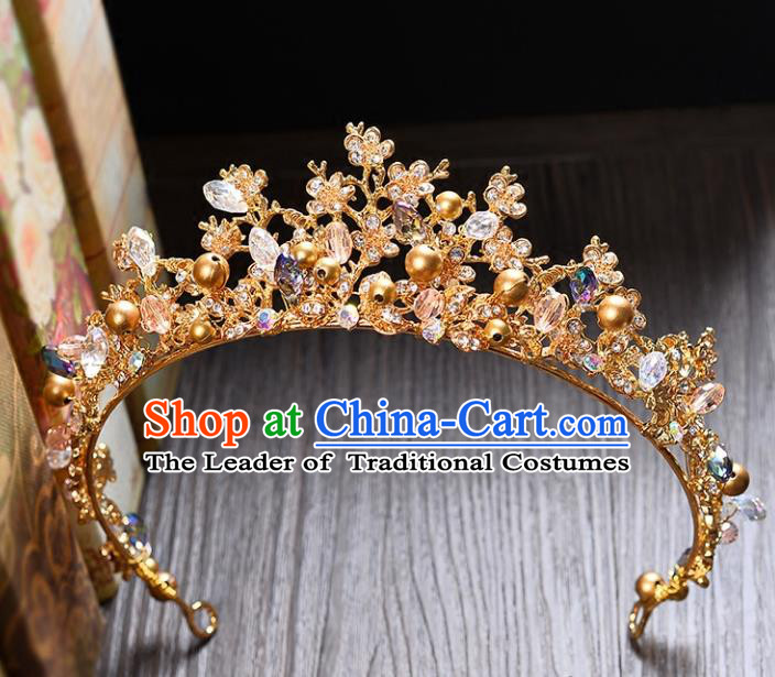 Top Grade Handmade Hair Accessories Baroque Style Palace Princess Wedding Crystal Beads Vintage Golden Royal Crown, Bride Hair Kether Jewellery Imperial Crown for Women