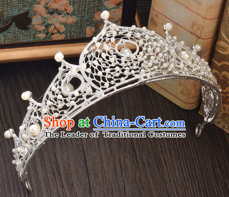 Top Grade Handmade Hair Accessories Baroque Style Wedding Princess Full Dress Crystal Pearls Royal Crown, Bride Toast Hair Kether Jewellery Imperial Crown for Women