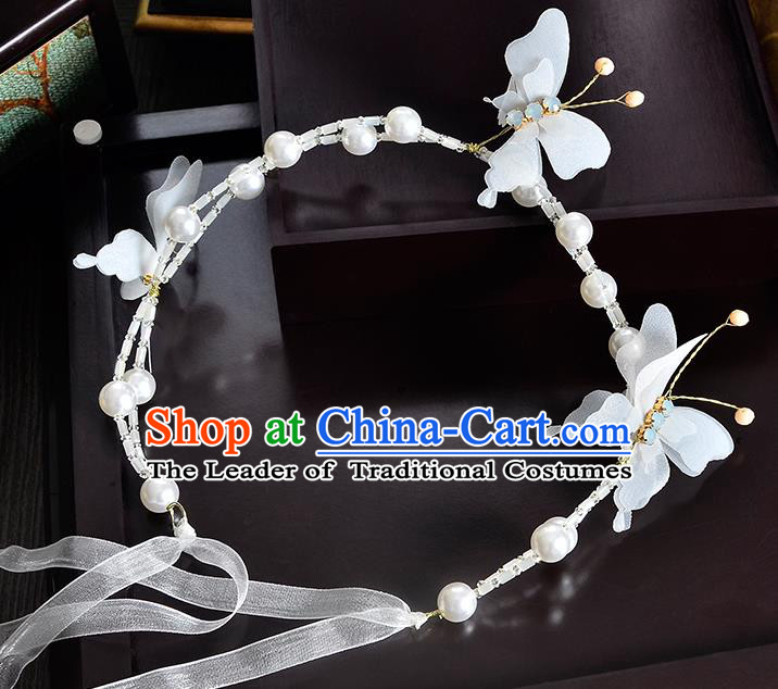 Top Grade Handmade Chinese Classical Hair Accessories Princess Wedding Pearls Flowers Butterfly Hair Clasp Bride Headwear for Women