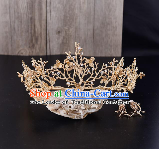 Top Grade Handmade Hair Accessories Baroque Style Wedding Princess Golden Royal Crown, Bride Hair Kether Jewellery Round Imperial Crown for Women