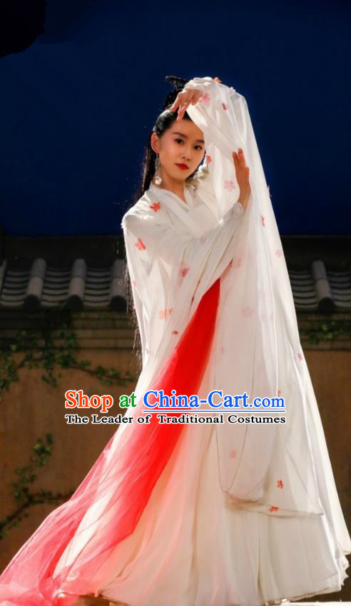 Traditional Chinese Han Dynasty Imperial Princess Embroidery Costume and Headpiece Complete Set, Lost Love In Times Chinese Ancient Saintess Fairy Hanfu Dress for Women