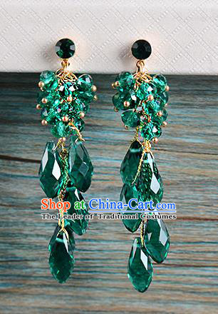 Top Grade Handmade Chinese Classical Jewelry Accessories Wedding Crystal Green Beads Tassel Earrings Bride Hanfu Eardrop for Women