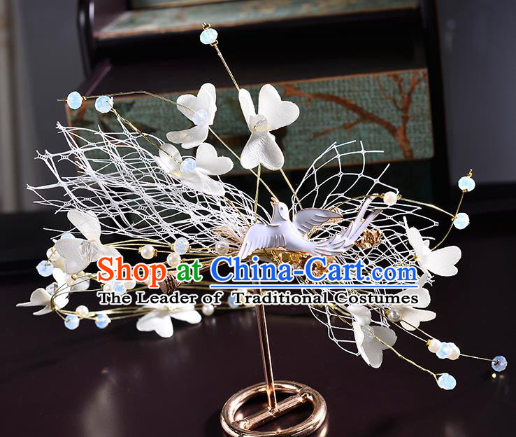 Top Grade Handmade Chinese Classical Hair Accessories Princess Wedding Baroque Silk Flowers Pigeons Hair Clasp Bride Headband Headwear for Women