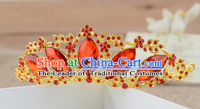 Top Grade Handmade Hair Accessories Baroque Luxury Red Crystal Hair Stick, Bride Wedding Hair Kether Jewellery Princess Imperial Crown for Women