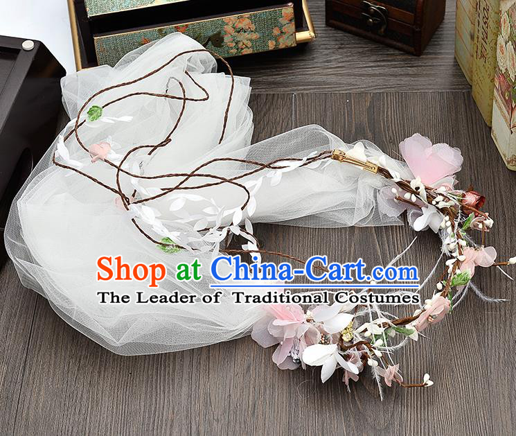 Top Grade Handmade Chinese Classical Hair Accessories Princess Wedding Baroque Pink Flowers Garland Hair Clasp Bride Headband for Women