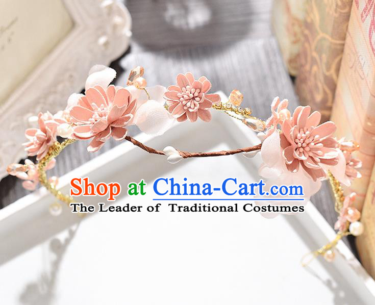 Top Grade Handmade Chinese Classical Hair Accessories Princess Wedding Baroque Pink Flowers Garland Hair Clasp Bride Headband for Women