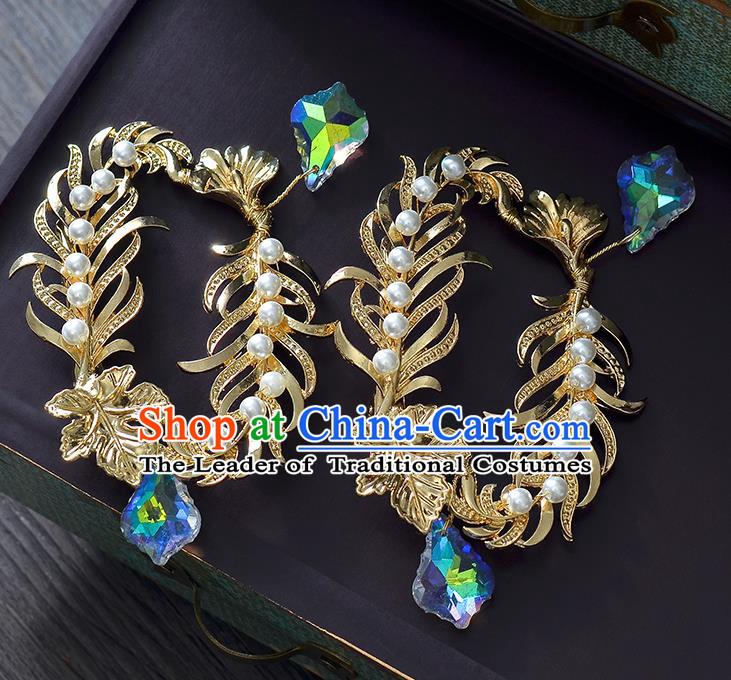 Top Grade Handmade Chinese Classical Hair Accessories Princess Wedding Baroque Golden Hair Claw Bride Headband for Women