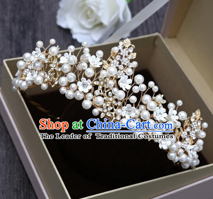 Top Grade Handmade Hair Accessories Baroque Luxury Crystal Leaf Pearls Royal Crown, Bride Wedding Hair Kether Jewellery Princess Imperial Crown for Women