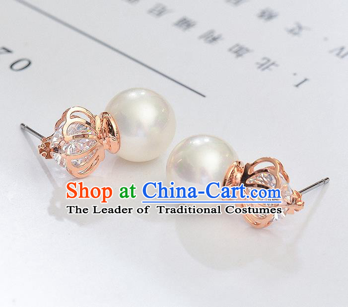 Top Grade Handmade Chinese Classical Jewelry Accessories Wedding Pearls Crown Earrings Bride Hanfu Eardrop for Women