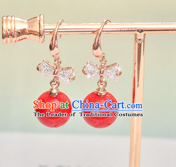 Top Grade Handmade Chinese Classical Jewelry Accessories Wedding Crystal Red Pearl Earrings Bride Hanfu Eardrop for Women