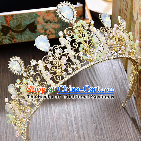 Top Grade Handmade Hair Accessories Baroque Luxury Opal Beads Royal Crown, Bride Wedding Hair Kether Jewellery Princess Crystal Imperial Crown for Women