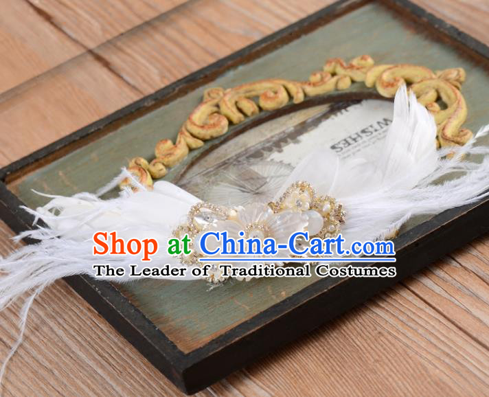 Top Grade Handmade Chinese Classical Hair Accessories Princess Wedding Baroque White Feather Hair Claw Bride Headband for Women