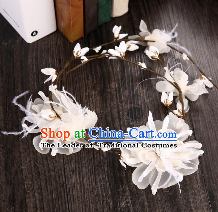 Top Grade Handmade Chinese Classical Hair Accessories Princess Wedding Baroque Headwear White Feather Flowers Hair Clasp Bride Headband for Women