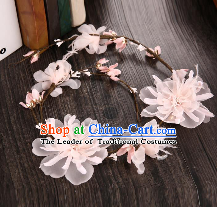 Top Grade Handmade Chinese Classical Hair Accessories Princess Wedding Baroque Headwear Pink Feather Flowers Hair Clasp Bride Headband for Women