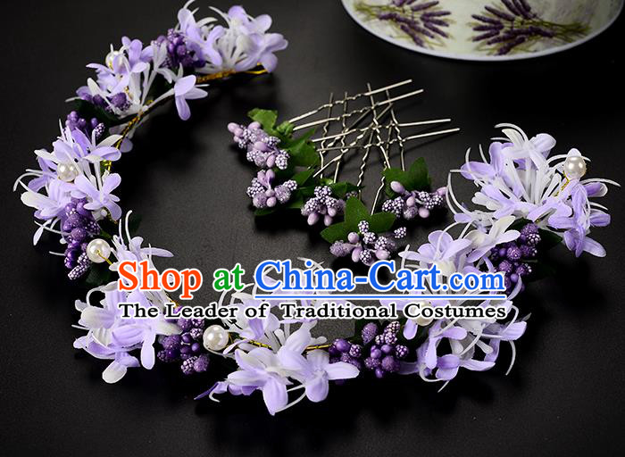 Top Grade Handmade Chinese Classical Hair Accessories Princess Wedding Baroque Headwear Purple Pearl Flowers Hair Clasp Bride Headband for Women