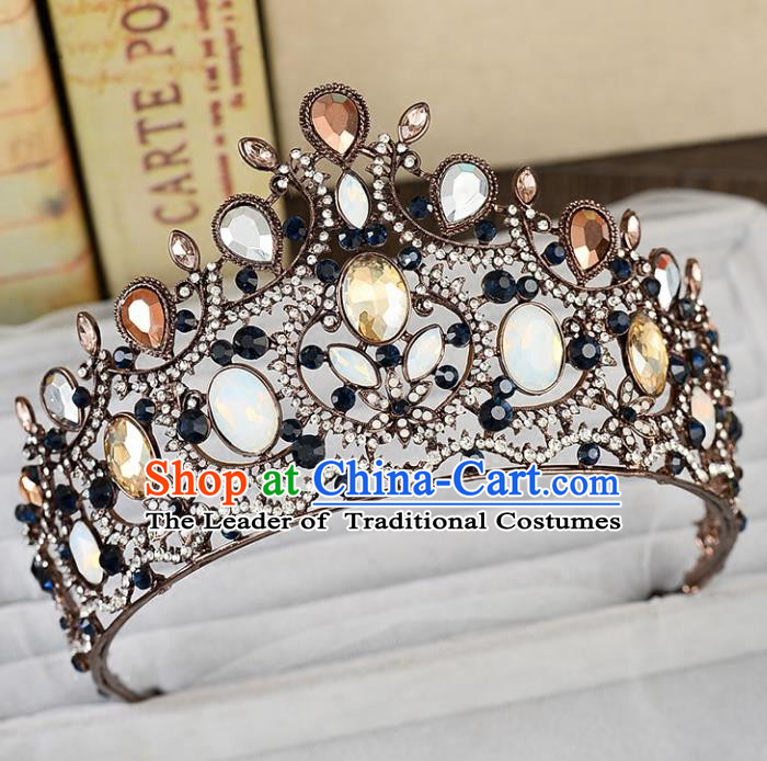 Top Grade Handmade Hair Accessories Baroque Queen Crystal Opal Royal Crown, Bride Wedding Hair Jewellery Princess Imperial Crown for Women