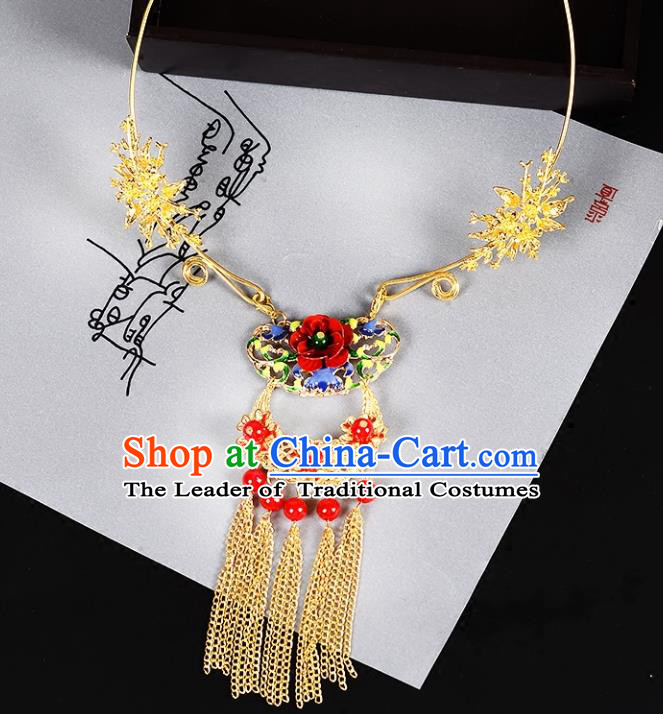 Top Grade Handmade Chinese Classical Jewelry Accessories Wedding Xiuhe Suit Tassel Necklace Bride Hanfu Necklet Headgear for Women