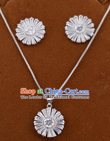 Top Grade Handmade Chinese Classical Jewelry Accessories Wedding Crystal Zircon Tassel Necklace and Earrings Bride Hanfu Necklet Headgear for Women