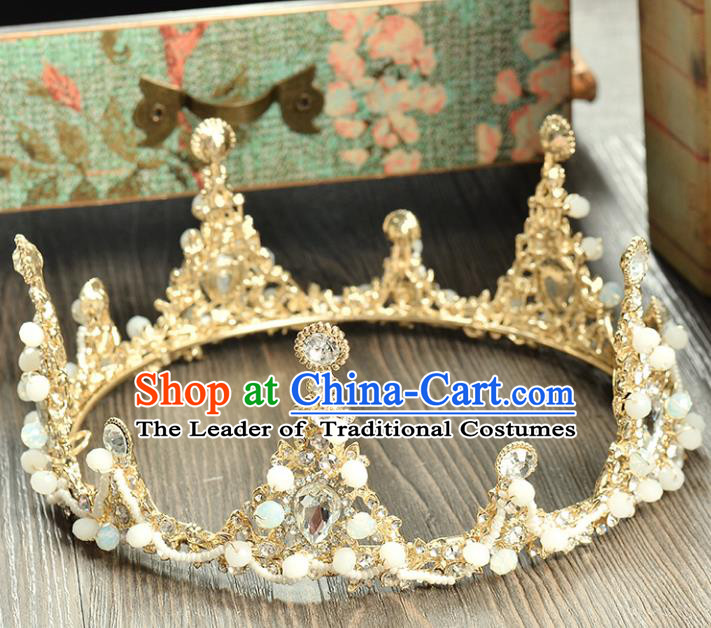 Top Grade Handmade Hair Accessories Baroque Crystal Beads Round Imperial Crown, Bride Wedding Hair Jewellery Queen Crystal Crown for Women