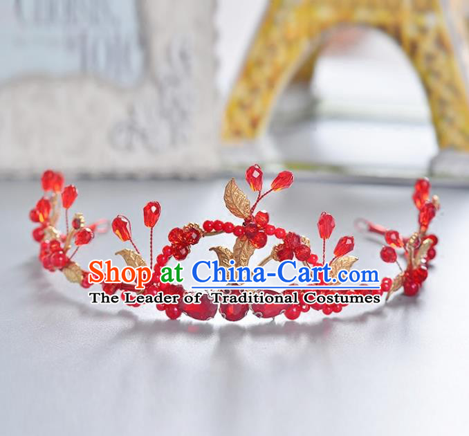 Top Grade Handmade Chinese Classical Hair Accessories Princess Wedding Baroque Headwear Red Crystal Hair Clasp Bride Headband for Women