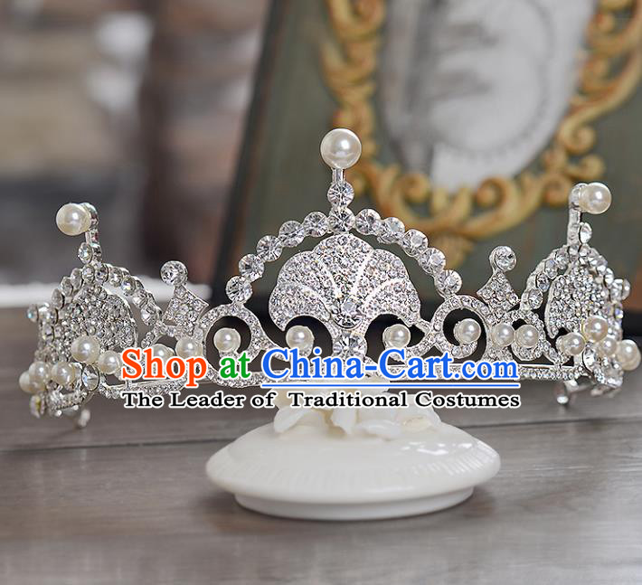 Top Grade Handmade Hair Accessories Baroque Crystal Royal Crown, Bride Wedding Hair Jewellery Princess Pearls Imperial Crown for Women