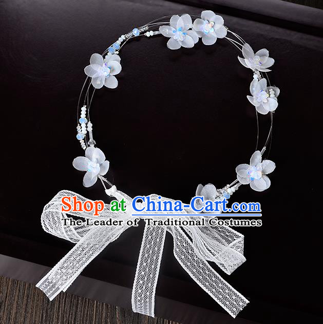 Top Grade Handmade Chinese Classical Hair Accessories Princess Wedding Baroque Headwear White Flowers Lace Hair Clasp Bride Headband for Women