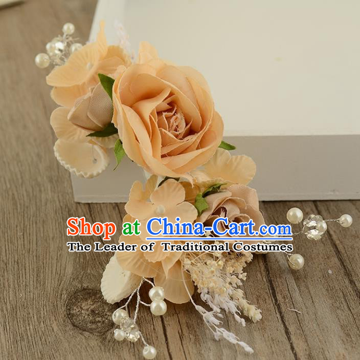 Top Grade Handmade Chinese Classical Hair Accessories Princess Wedding Baroque Hair Claw Headwear Orange Flowers Bride Hair Stick for Women