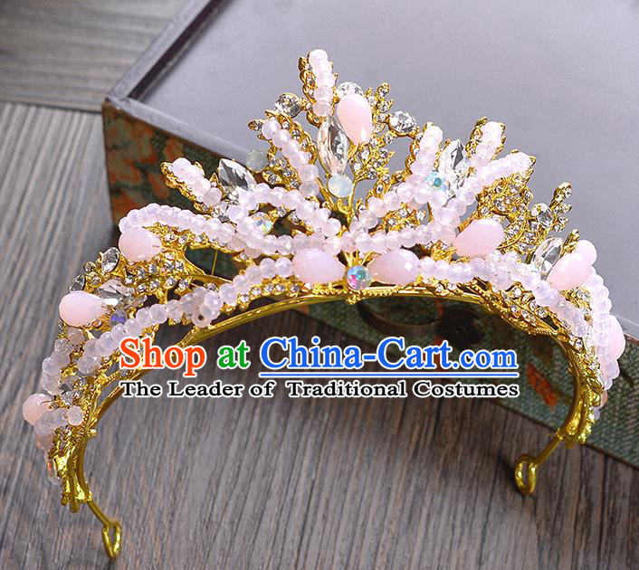 Top Grade Handmade Hair Accessories Baroque Crystal Vintage Pink Beads Imperial Crown, Bride Wedding Hair Jewellery Queen Crown for Women