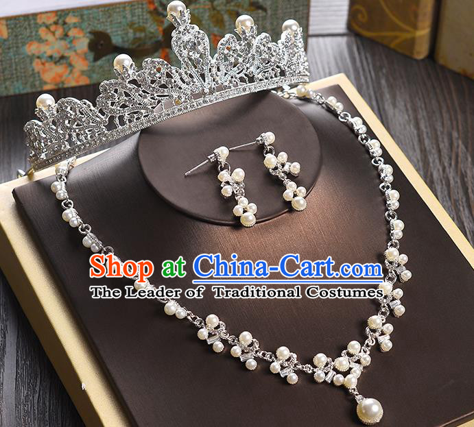 Top Grade Handmade Hair Accessories Baroque Crystal Pearls Vintage Imperial Crown and Earrings, Bride Wedding Hair Jewellery Queen Crown for Women