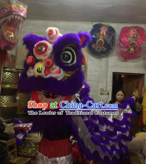 World Lion Dance Competition Purple Fur Lion Head Lion Dance Costumes Complete Set for Adult