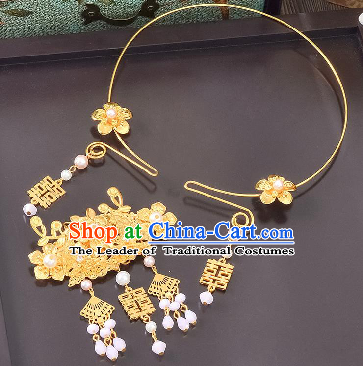 Top Grade Handmade Chinese Classical Jewelry Accessories Wedding Xiuhe Suit Tassel Necklace Bride Hanfu Eardrop Necklet Headgear for Women