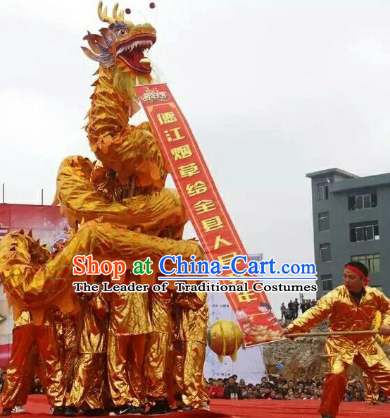 World Dragon Dance Competition Golden Dragon Head Lion Dance Costumes Complete Set for Adult