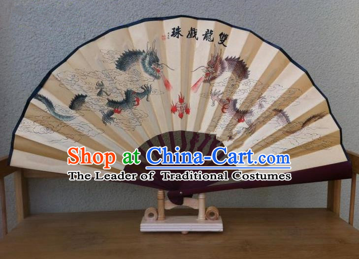 Traditional Chinese Crafts Silk Folding Fan China Sensu Printing Dragons Accordion Paper Fan for Men