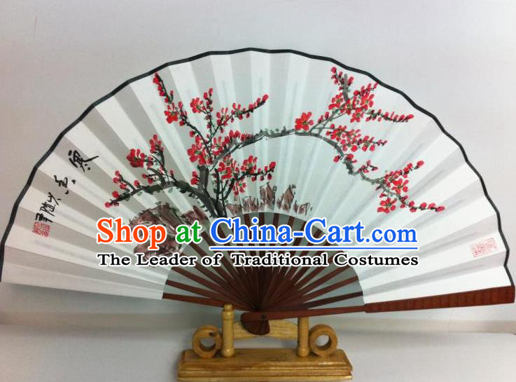 Traditional Chinese Crafts Peking Opera Folding Fan China Sensu Printing Plum Blossom White Paper Fan for Women