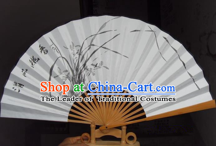 Traditional Chinese Crafts Peking Opera Folding Fan China Sensu Hand Ink Painting Orchid Xuan Paper Fan