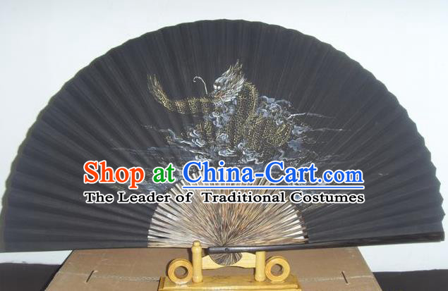 Traditional Chinese Crafts Peking Opera Folding Fan China Sensu Hand Painting Chinese Zodiac Dragon Silk Fan for Men