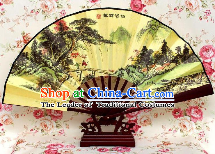 Traditional Chinese Crafts Peking Opera Folding Fan China Sensu Handmade Chinese Ink Painting Pineburst Silk Fan for Men