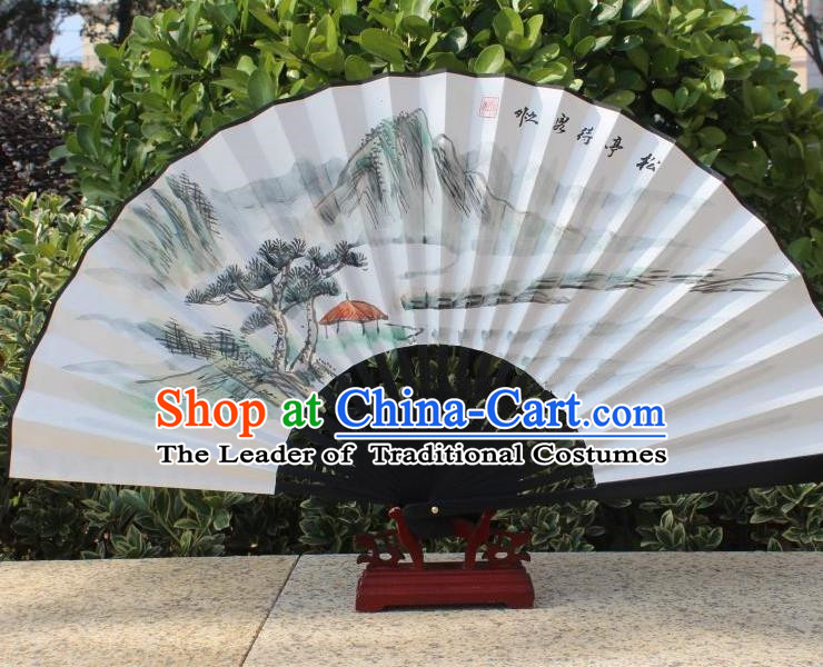 Traditional Chinese Crafts Peking Opera Folding Fan China Sensu Handmade Chinese Painting Pineburst Scenery Xuan Paper Fan for Women