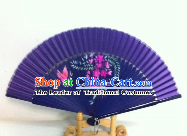 Traditional Chinese Crafts Peking Opera Folding Fan China Sensu Handmade Chinese Painting Wisteria Villosa Rehder Fan for Women