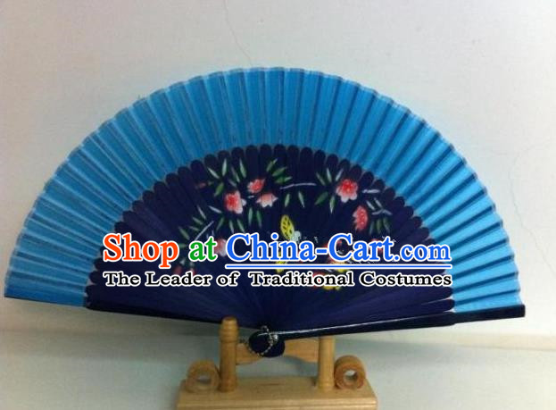 Traditional Chinese Crafts Peking Opera Folding Fan China Sensu Handmade Chinese Painting Navy Fan for Women