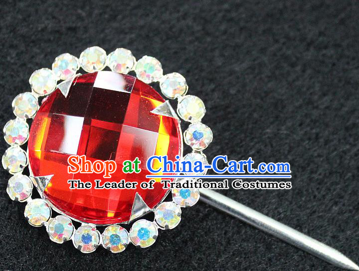 Traditional China Beijing Opera Young Lady Hair Accessories Red Crystal Hairpin, Ancient Chinese Peking Opera Hua Tan Headwear Diva Hairpins