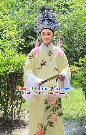 Traditional China Beijing Opera Young Men Costume and Hat, Ancient Chinese Peking Opera Niche Embroidery Clothing