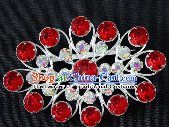 Traditional China Beijing Opera Young Lady Jewelry Accessories Red Crystal Collar Brooch, Ancient Chinese Peking Opera Hua Tan Diva Blue Colorful Breastpin