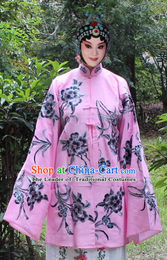 Traditional China Beijing Opera Young Lady Hua Tan Costume Pink Embroidered Cape, Ancient Chinese Peking Opera Female Diva Embroidery Dress Clothing